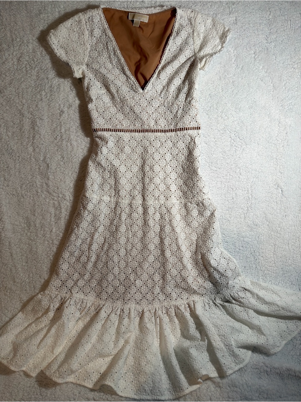 Michael Kors White Eyelet Maxi Dress with Ruffle Hem - Picture 1 of 5